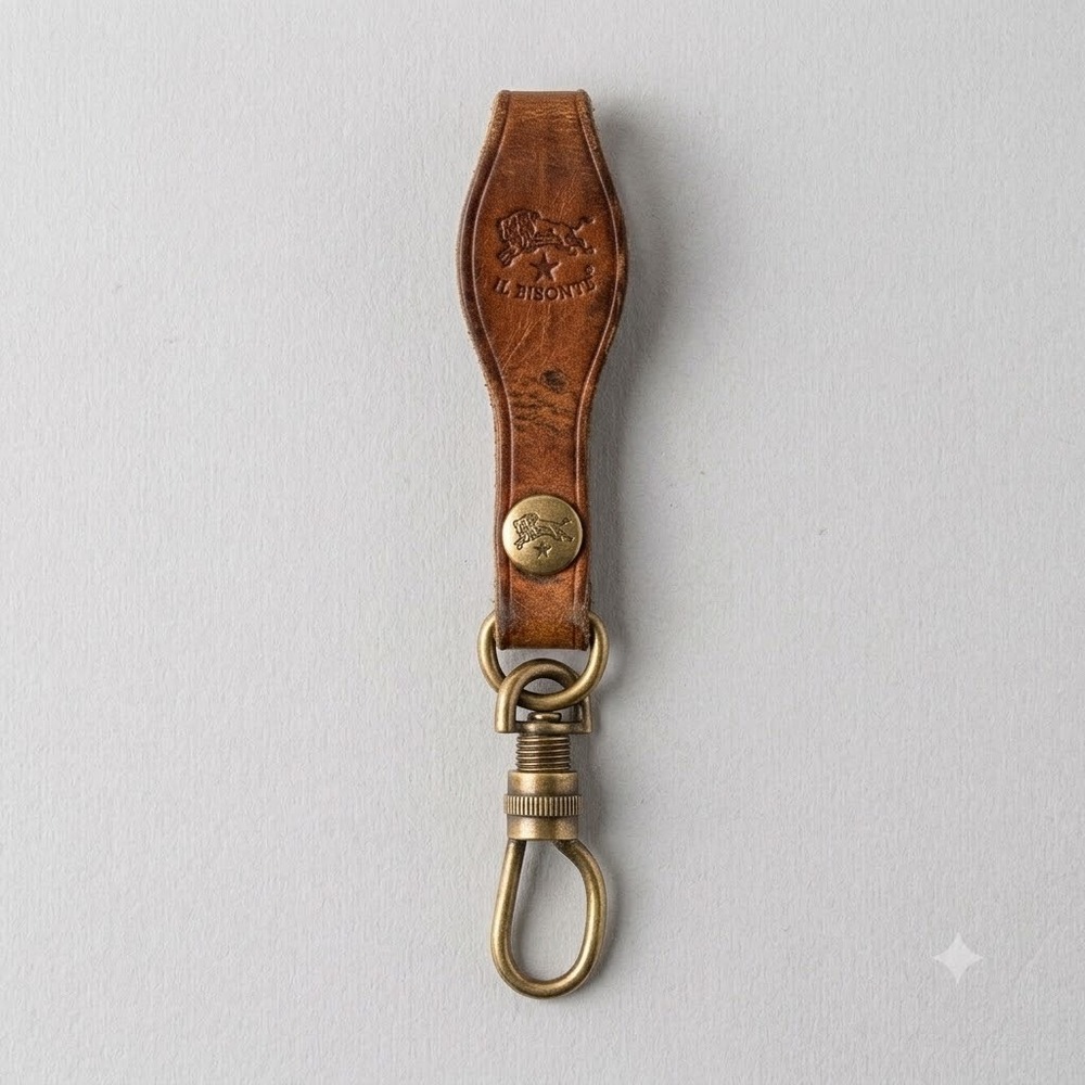 Il Bisonte Brown Leather Pull Fob 6 Inch Antique Brass Snap Loop Made Italy - AC